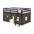 Kd Cama De Bebe Roxy Twin Wood Junior Loft Bed with Espresso with Green Camo Bottom Tent KD3236261
